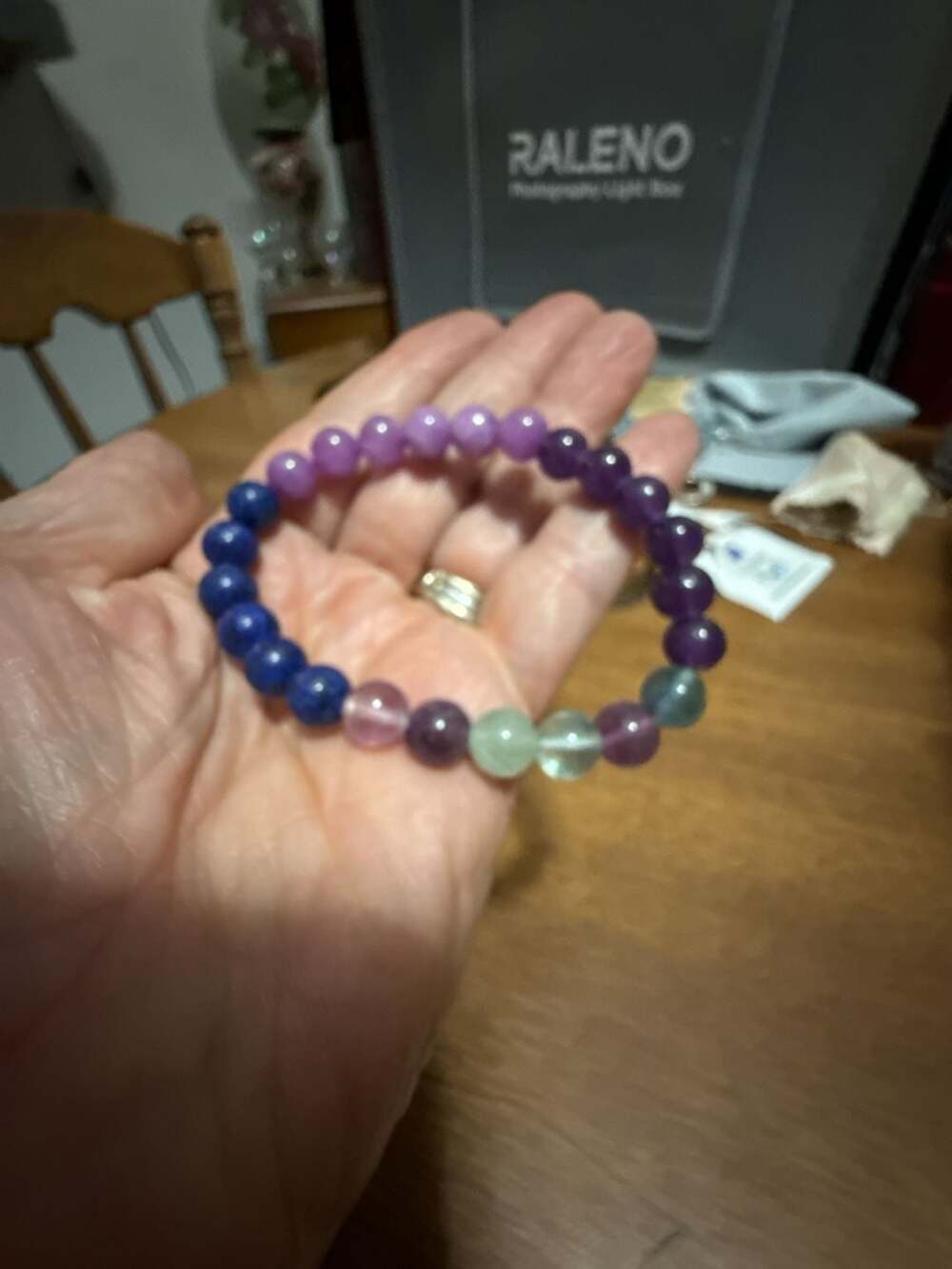 Amethyst Lapis Lazuli and Fluorite Multi-Color Beaded Stretch Bracelet